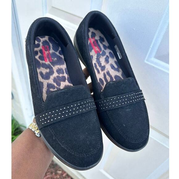 Skechers Women’s Leather Stud Embellished Loafers Size 9 Black - Picture 7 of 17